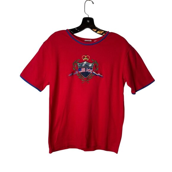 Vintage Line-Up Women's Red Cotton Top With USA/Great Britain Applique Size S - Picture 1 of 6